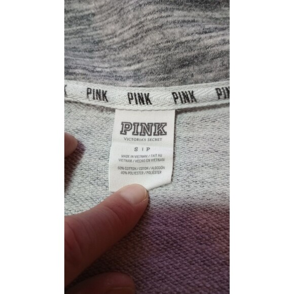 Victoria Secret PINK Sweatshirt Womens Small 1/4 Zip Neon Pullover Raw Hem DIY* - Picture 7 of 16